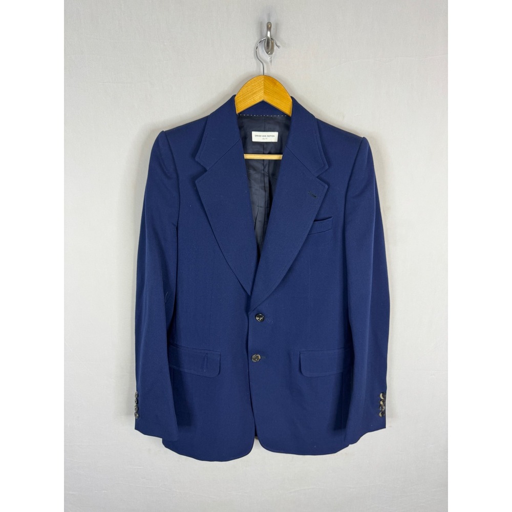 Dries Van Noten Mens Navy Blue 100% Wool Two Button Blazer Jacket Size 38